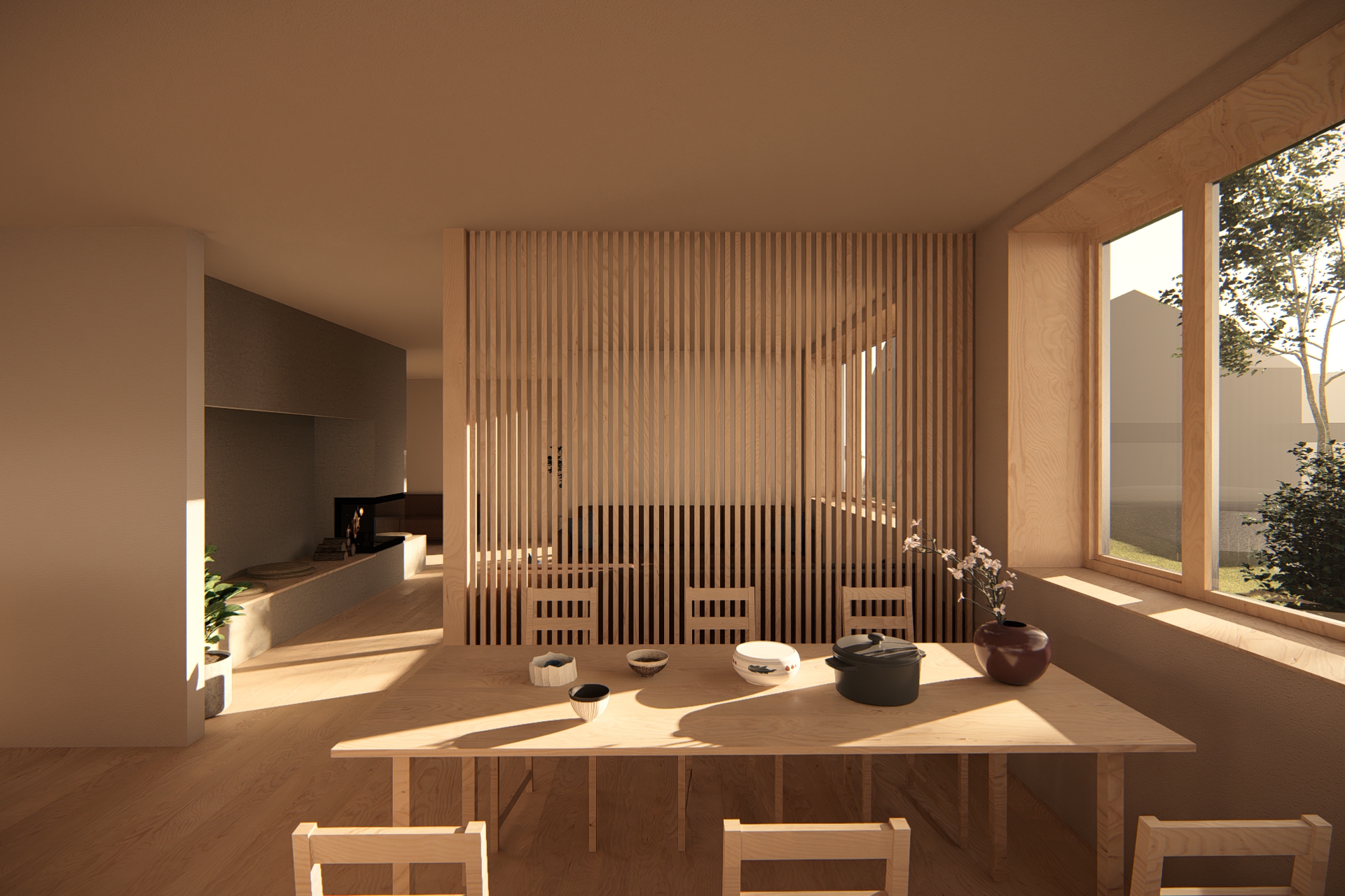 Spisestue forbinder kjøkken og stue