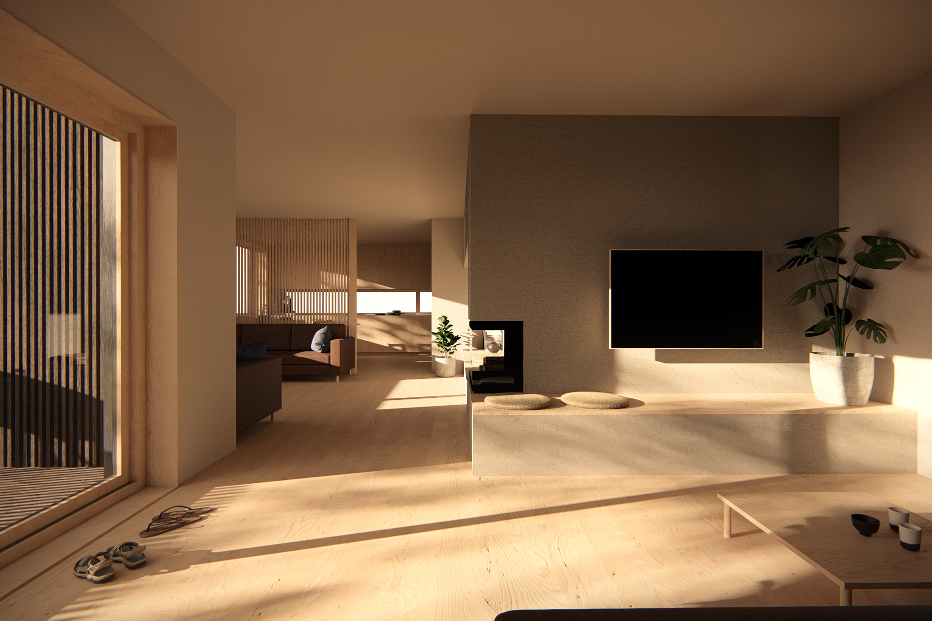 TV-stue i et skjermet hjørne av huset