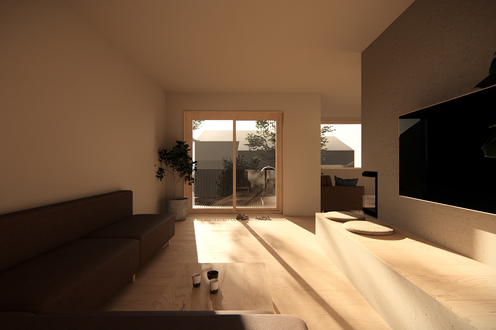 TV-stue i et skjermet hjørne av huset