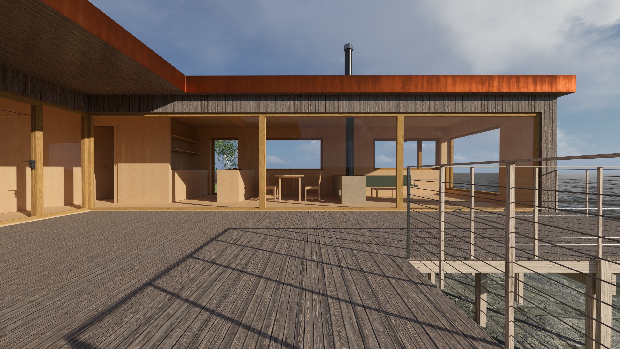 Atrium rundt bryggen gir et lunt uterom med kontakt med sjøen.